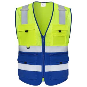 Blue & green multi-pocket reflective vest