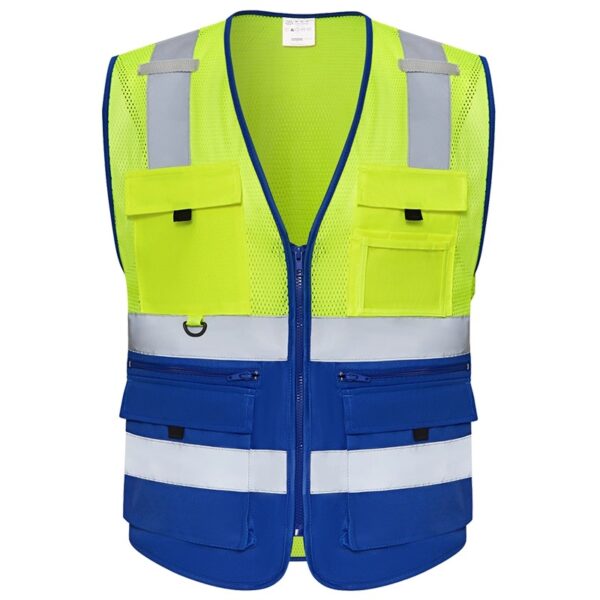 Blue & green multi-pocket reflective vest